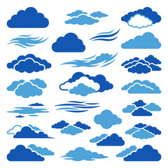Fototapeta premium A collection of various blue cloud icons on white background