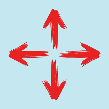 Four red brush stroke arrows pointing in all directions