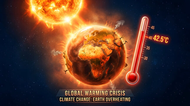 Earth overheating due to global warming crisis and climate change.