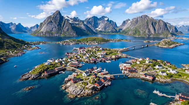 Aerial View of Reine Village in Lofoten Islands Norway