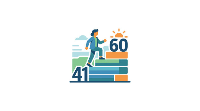 Person climbing bar steps toward retirement age.