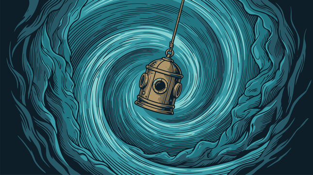 Spiral vortex portal with eye and face in teal abstract vector illustration backgroundless.