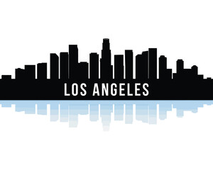 Fototapeta premium Los Angeles Skyline Black City Silhouette with Mirrored Reflection and Urban Landmark Vector Design