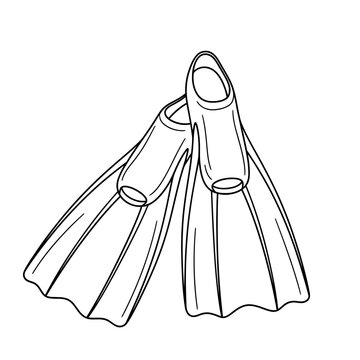 swimming flippers diving fins outline vector illustration