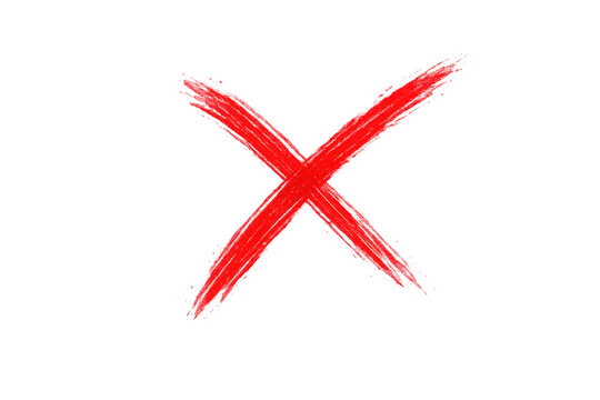 Hand drawn red cross mark symbol isolated on transparent background
