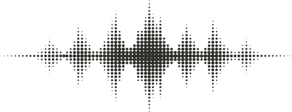 Halftone Audio Waveform Vector, Digital Sound Frequency Pulse Silhouette, vector, illustration, silhouette.