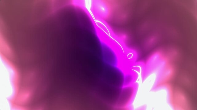 Dynamic neon purple and pink light saber trails streak and swirl across a dark, cosmic expanse, evoking a sense of energetic motion and futuristic combat.