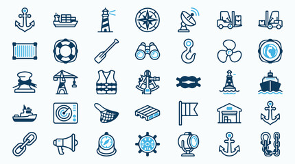 Fototapeta premium Maritime and Shipping Industry Line Icons Set