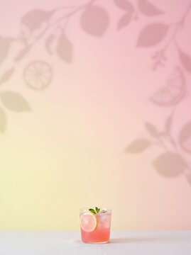 Pastel pink lemonade drink menu background with decorative citrus shadows lemonade background beverage refreshing cocktail gradient template vertical