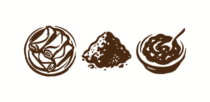 Ethiopian Injera Platter with Traditional Stew and Spice Illustration