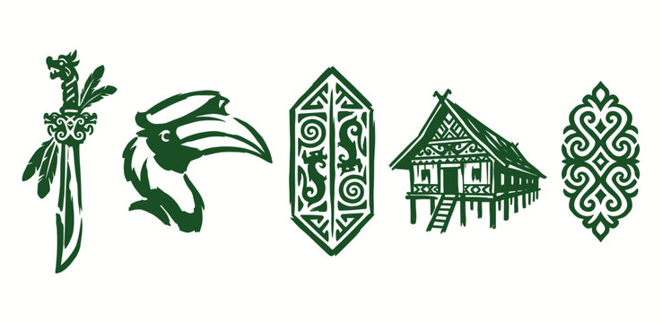 Traditional Dayak Borneo Cultural Symbols and Heritage Icons from Indonesia