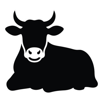 Black silhouette cow lying down peaceful animal illustration icon