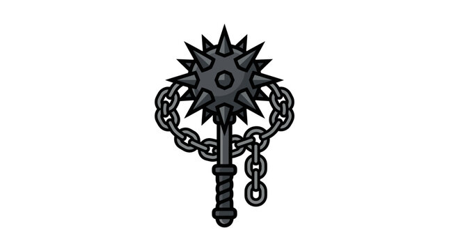 A detailed illustration of a medieval spiked flail weapon on a white background