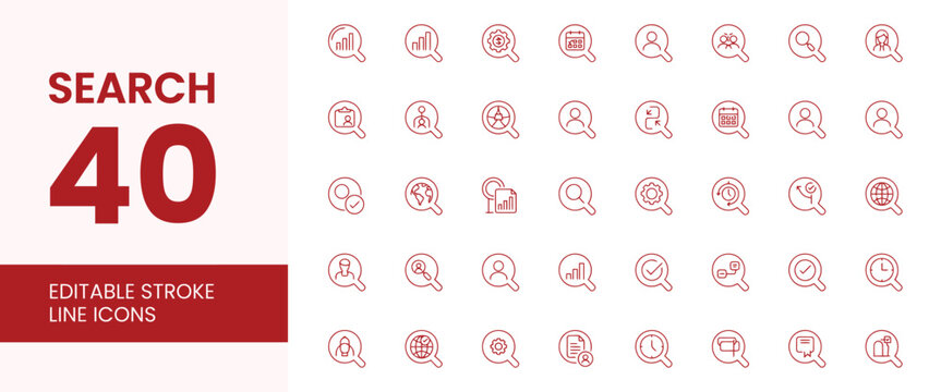 search icons magnifying glass analytics dataset ui symbols line set