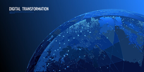 digital globe with futuristic design on blue gradient background geometric patterns polygonal mesh technology concept innovation © Bebdas
