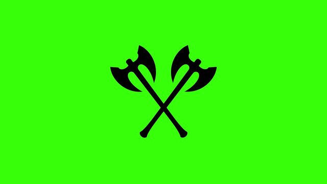 Crossed battle axes animation loop on green screen background