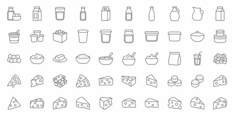 Fototapeta premium Dairy products and cheese line icon set