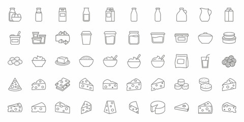 Fototapeta premium Dairy products and cheese line icon set