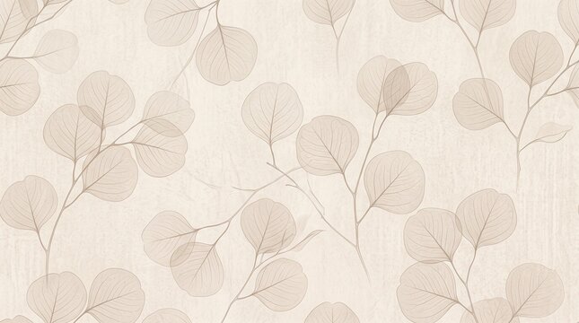 Soft Beige Botanical Leaf Pattern Background with Delicate Neutral Foliage