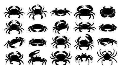 Obraz premium Modern Crab Silhouette Graphic Vector Pack with Diverse Marine Animal Shapes