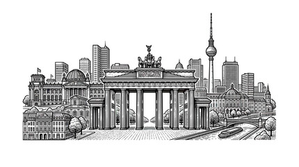 Brandenburg Gate Skyline Silhouette - Berlin Landmark Illustration © albab
