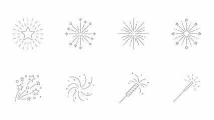 Obraz premium Fireworks and Sparkler Celebration Line Icons Set