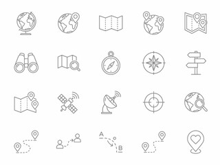 Fototapeta premium Navigation Map and Location Line Icons Set