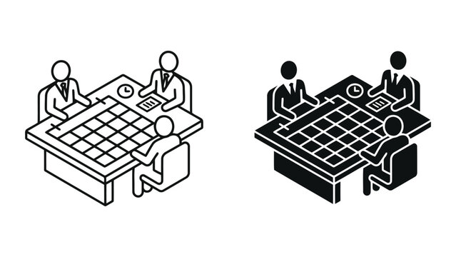 Business team planning strategy session isometric icon set with planning