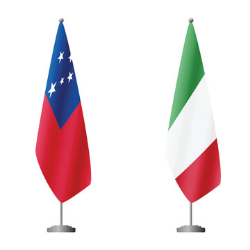 Samoa and Italy flags on flagpoles for official ceremonies and meetings, transparent background vector