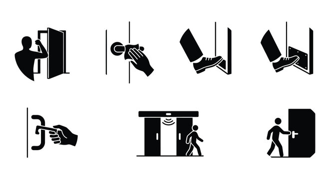Access control icons black line vector illustration on white background