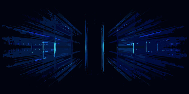 digital tunnel perspective view in dark blue vector illustration technology futuristic abstract geometric shapes lines grid