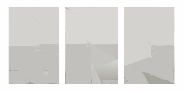 three vertical sheets of white paper with visible creases wrinkles folded document blank page stationery office