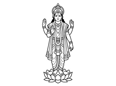Protector Lord Vishnu Silhouette Vector Illustration Simple Design For Toddlers Preschool Coloring Fun