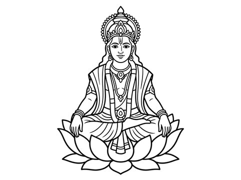 Lord Vishnu Vector Graphic Design Floating On Large Lotus Petals Background