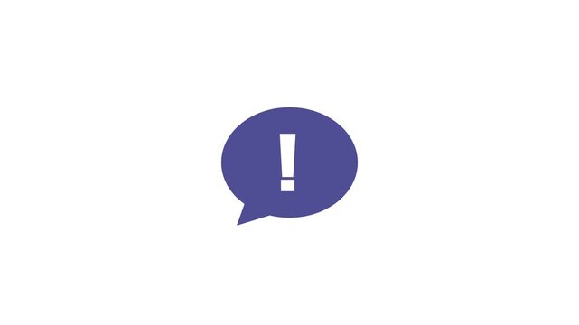 Purple speech bubble with white exclamation mark on white background chat bubble message