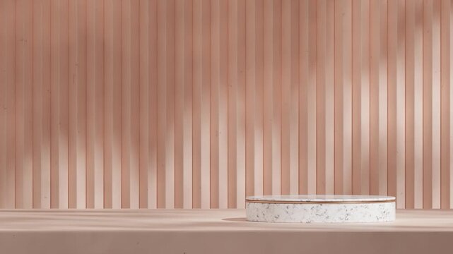 pattern brown wall in 3d video render of empty scene white marble cylinder podium looping seamless shadow animation