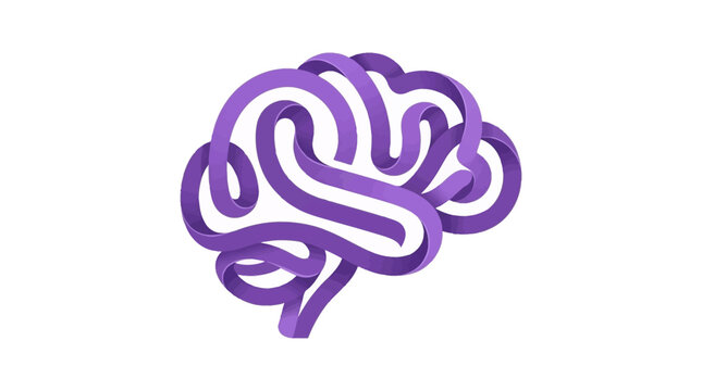 A stylized 3D purple brain illustration formed by a continuous flowing ribbon.