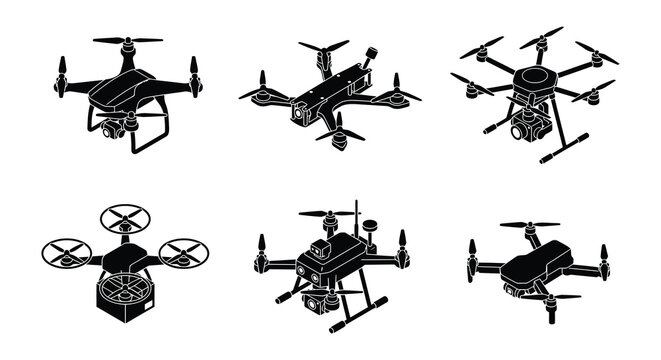 Drone Silhouettes Black Vector Illustration On White Background
