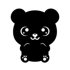 A cute black bear cub illustration with big eyes and ears sits on a plain background © Senior