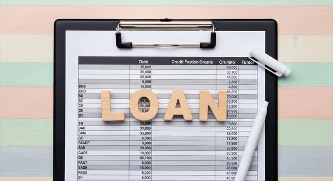 Loan Application Process on Financial Document with Clipboard