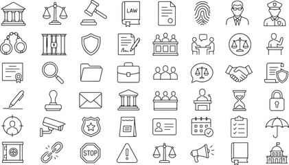 Naklejka premium Collection of legal and justice icons in line style