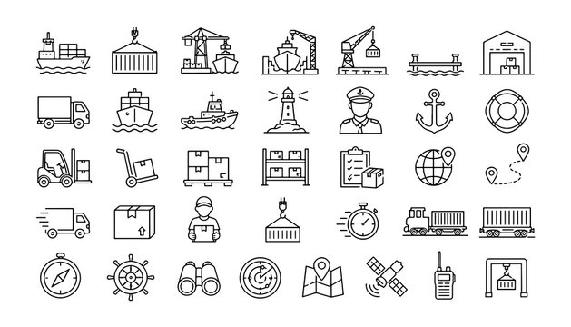 Vector icons set of industrial and transportation symbols