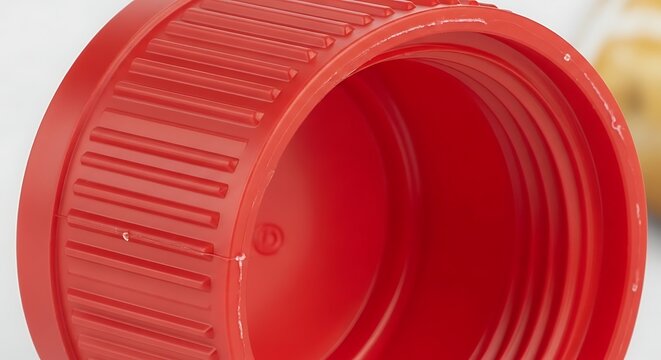 Close-up of a Red Plastic Bottle Cap Showing Texture and Detail.