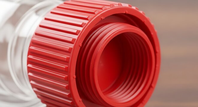 Close-up of a Red Plastic Bottle Cap with Threads.