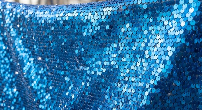 Close-up of a Shimmering Blue Sequin Fabric for Elegant Backgrounds.