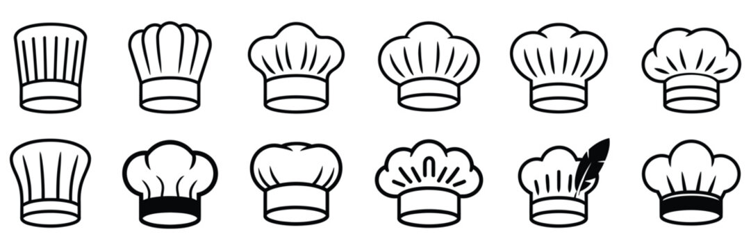 Chef Hat Set Hand Drawn Sketch Collection in Comic Style with Coloring Outline Vector Illustration
