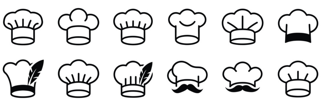 Chef Hat Set Hand Drawn Sketch Collection in Comic Style with Coloring Outline Vector Illustration