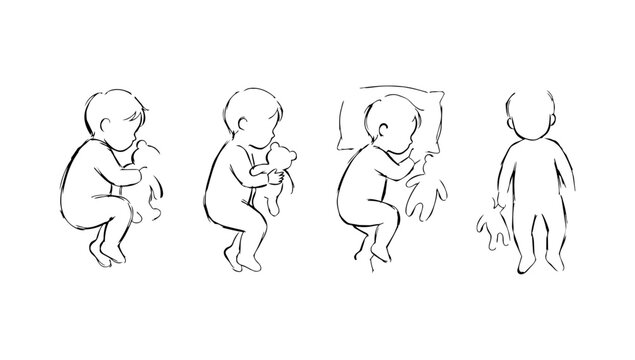 Sleeping babies in curled poses displayed in a tender reference collection set collection design