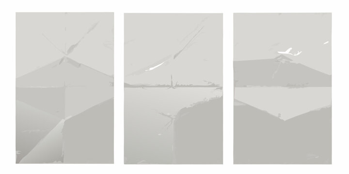 three vertical sheets of white paper with visible creases and folds folded document blank page stationery