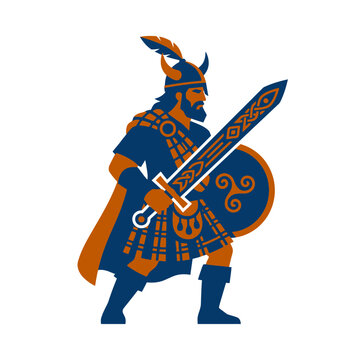 Stylized Scottish highlander warrior with sword and shield